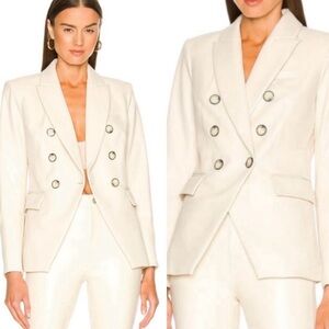 Veronica Beard Faux Leather Miller Double Breasted Dickey Jacket Blazer Cream 10